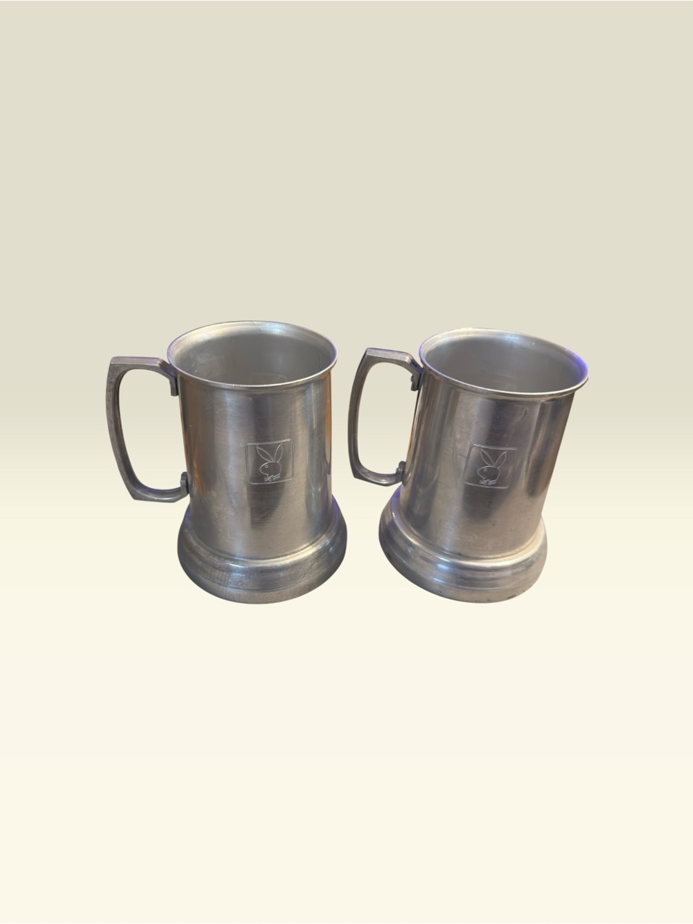 Vintage Playboy Bunny Pewter Tankard Mugs Set of 2 Metal Beer Steins